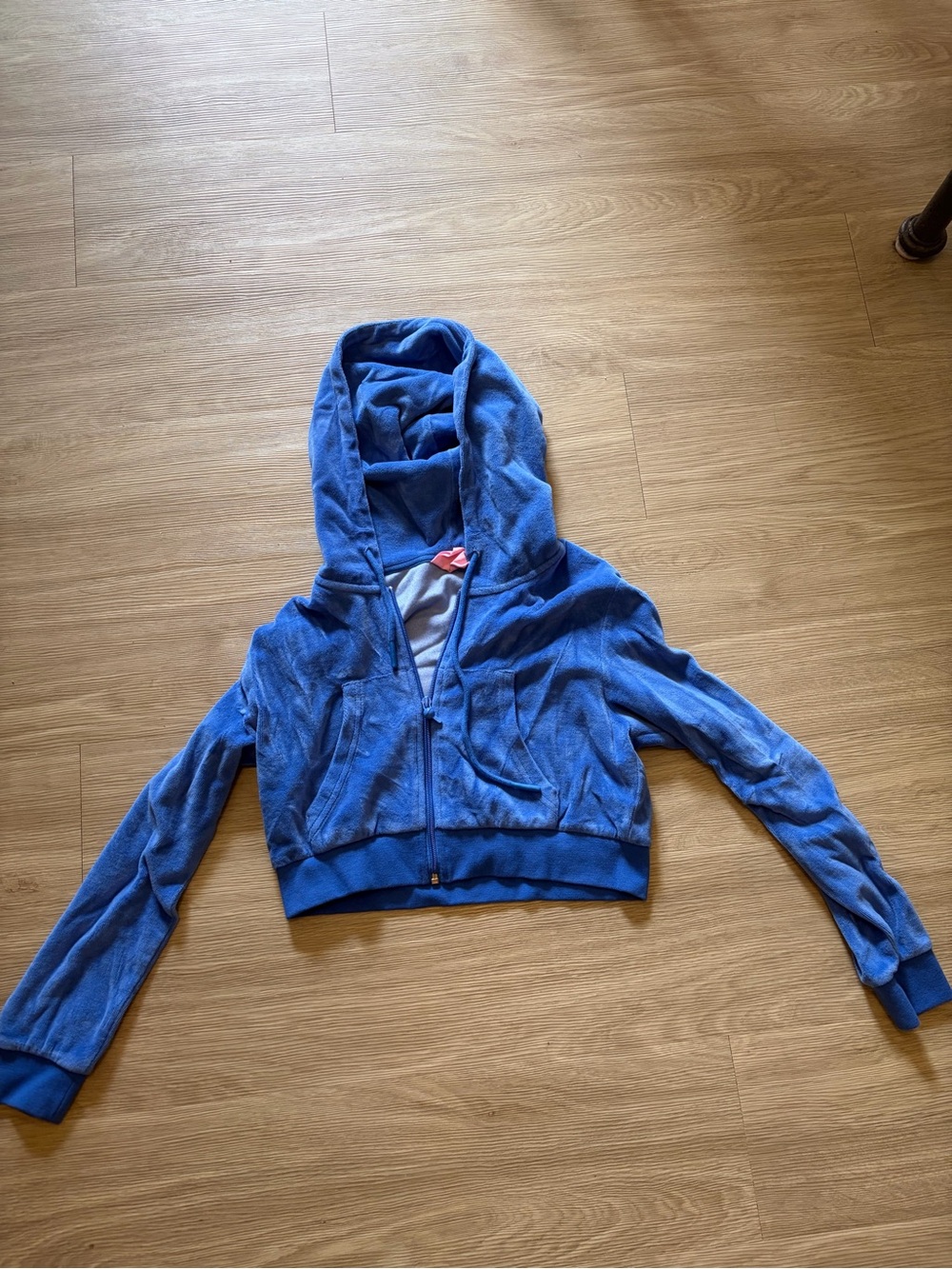 Blue Women's Cropped Hooded Zip-Up Jacket